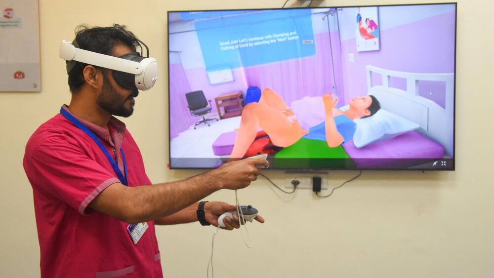 Male midwife getting trained through VR