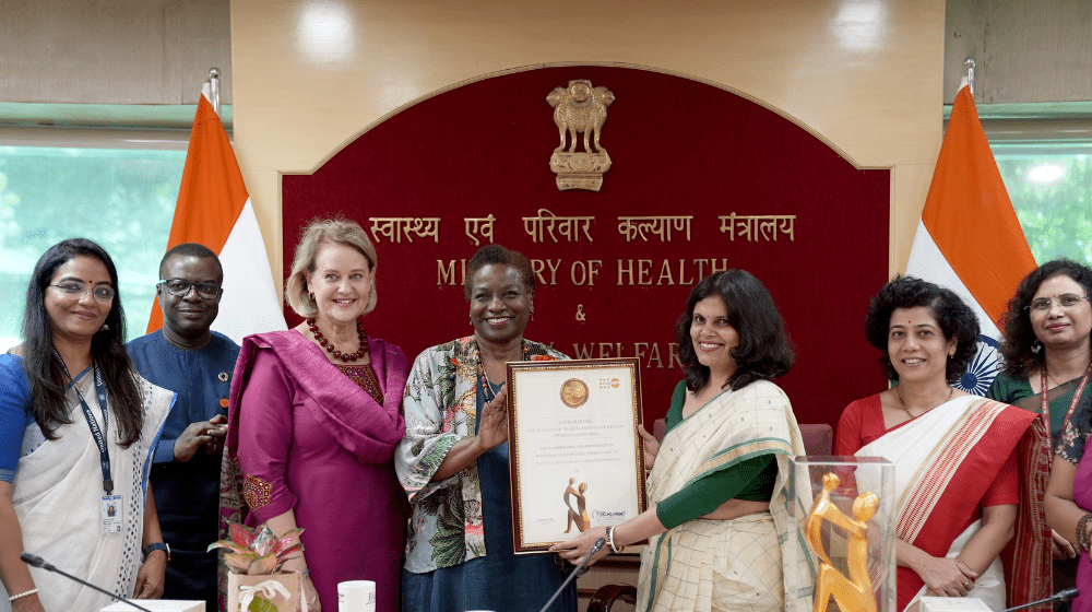 Dr. Natalia Kanem, UNFPA Executive Director and Andrea M Wojnar, UNFPA India Representative, met with Secretary Punya Salila Srivastava, Ministry of Health and Family Welfare, to celebrate India's remarkable progress in reducing maternal mortality and improving reproductive health. 