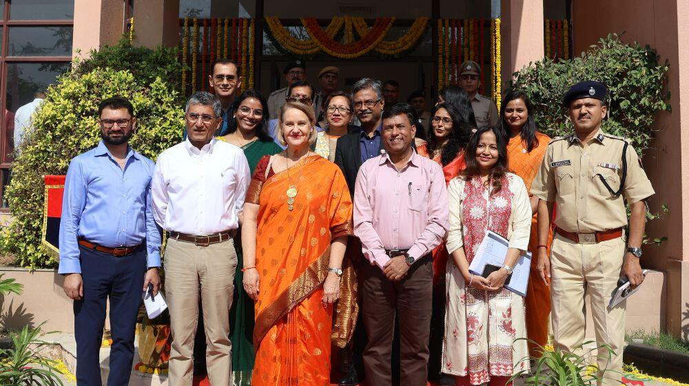 Andrea M. Wojnar engaged with Dr. Ravi Prakash Mehrada, IPS (DGP, Anti Corruption Bureau), Sh. Ashok Kumar Rathore, IPS (ADGP, Training), and Sh. S. Sengathir, IPS (ADGP-cum-Director, Rajasthan Police Academy), along with other senior Rajasthan Police officials at a high-level workshop co-organized by UNFPA and Rajasthan Police Academy. 