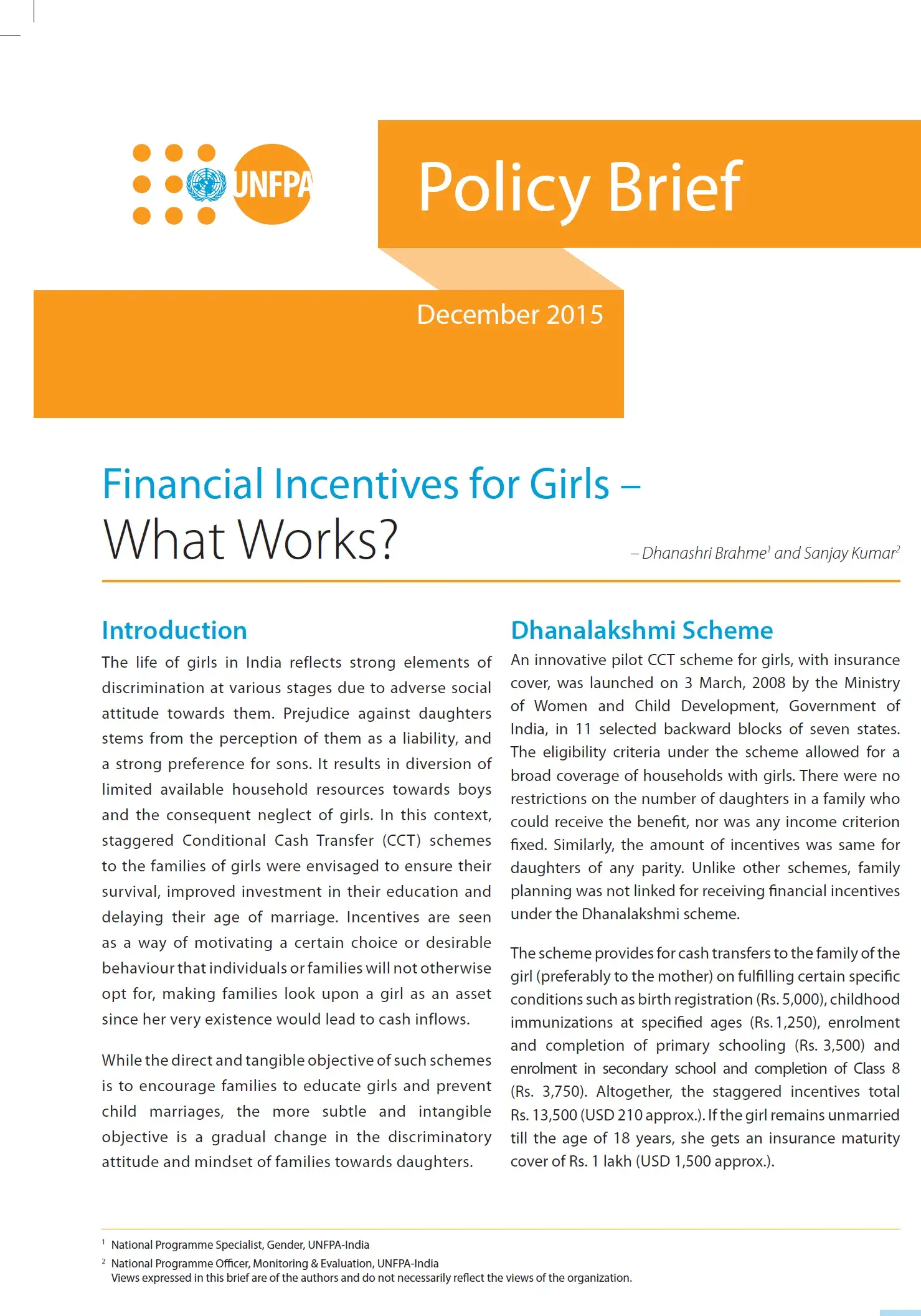 Policy Brief- Financial Incentive for Girls