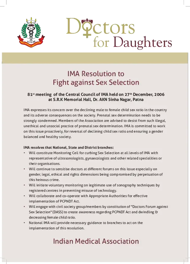 Doctors for Daughters- IMA Resolution to fight against Sex Selection