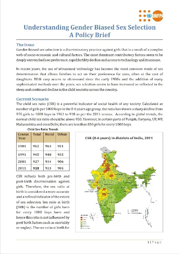 Understanding Gender Biased Sex Selection - A Policy Brief