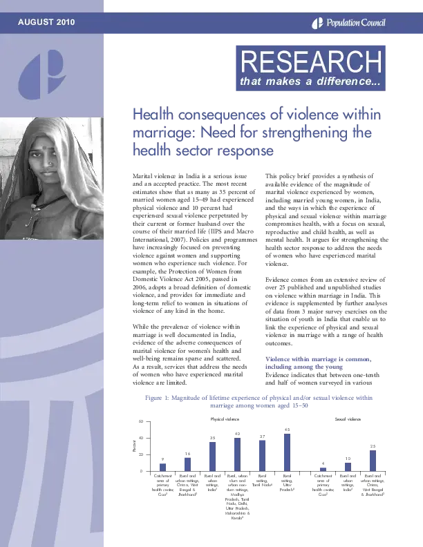 Health consequences of violence within marriage: Need for Strengthening the health sector response