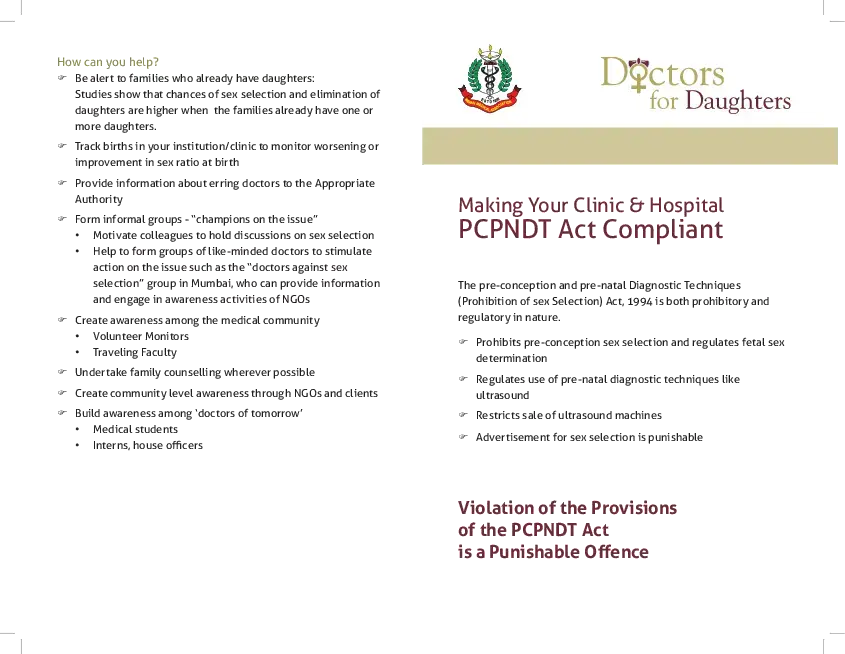 Doctors for Daughters- Making Your Clinic & Hospital PCPNDT Act Compliant