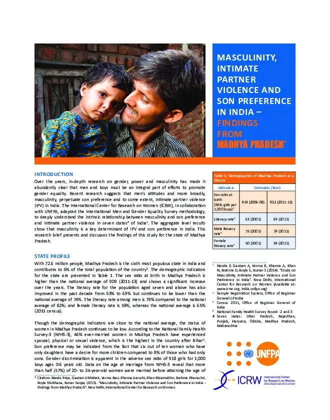 Masculinity, Intimate Partner Violence and Son Preference in India – Findings from Madhya Pradesh