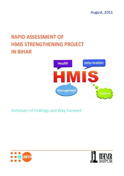 RAPID ASSESSMENT OF HMIS STRENGTHENING PROJECT IN BIHAR